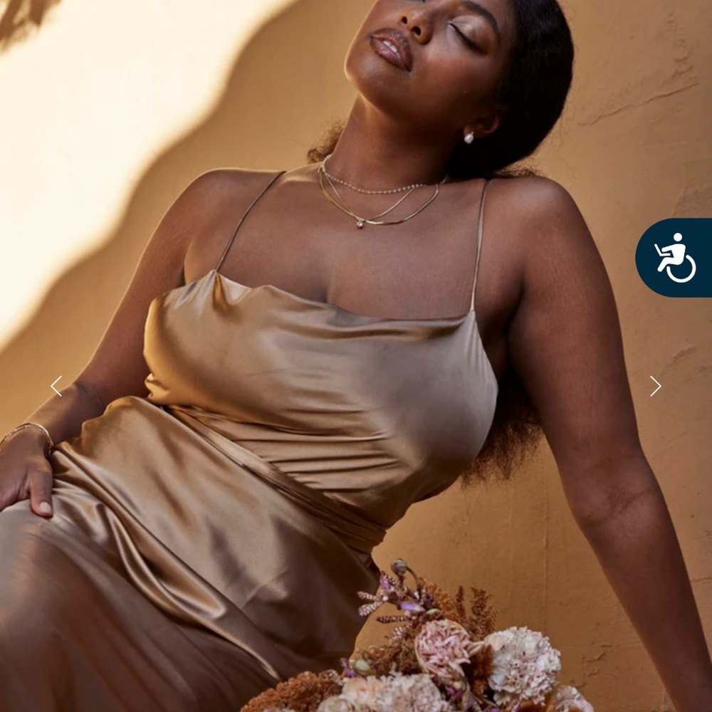 Chic Satin Midi Dress in Gold - Picture 6 of 11